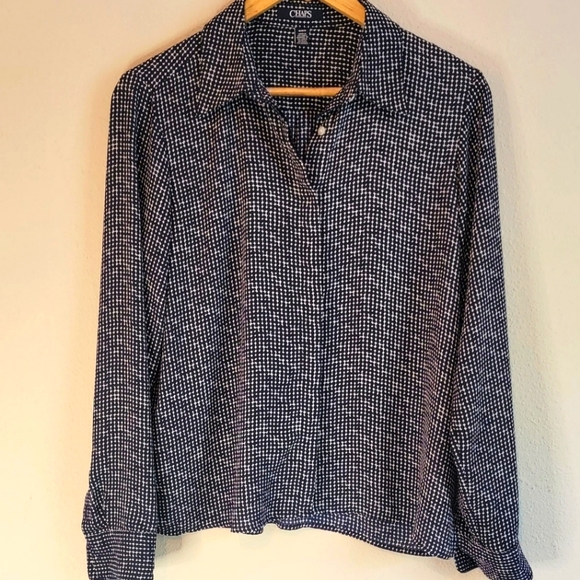 Chaps Tops - Chaps Navy Blue & White Button Up Blouse